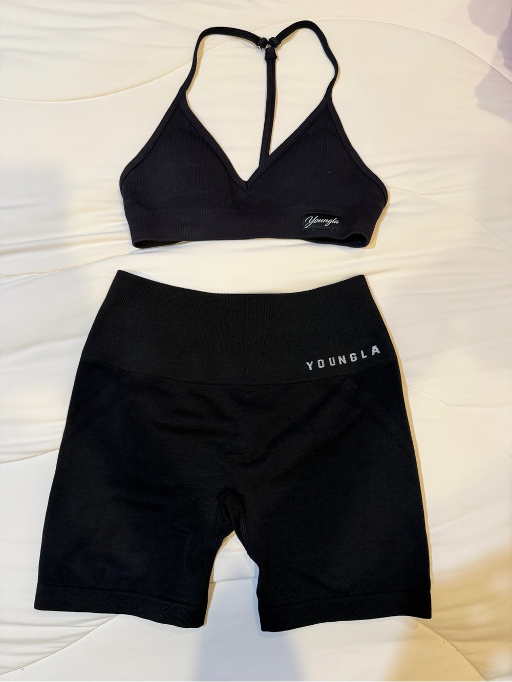 YoungLA Black Seamless Racerback Bralette & High-Waist Shorts Set